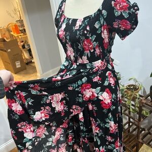 Torrid Floral Black and Pink Women's Wrap Dress